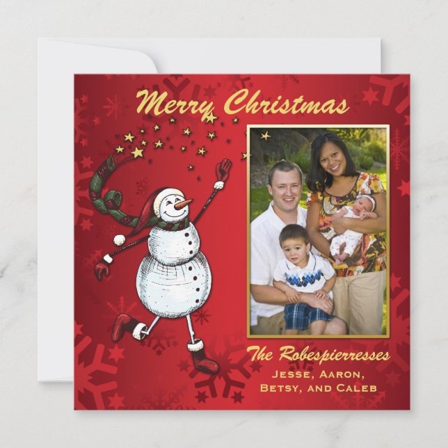Cartes Pour Fêtes Annuelles Snowman Stars on Red Photo Holiday Salutation (Devant)