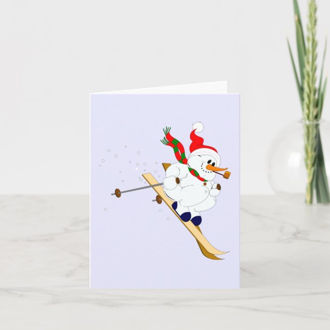 Cartes Pour Fêtes Annuelles Snowman Sur Ski Personnalisé (Devant)