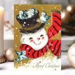 Cartes Pour Fêtes Annuelles Snowman Vintage Et Bluebirds Joyeux Noël<br><div class="desc">Snowman Vintage Et Bluebirds Joyeux Noël Carte De Vacances. Ce dessin est composé d'un bonhomme de neige avec des bleuets. Quelle belle scène de vacances rétro. Personnalisez ce design personnalisé avec votre propre salutation intérieure.</div>