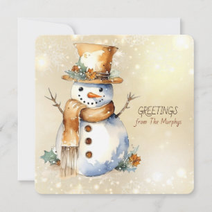 Cartes Pour Fêtes Annuelles Snowman voeux de Noël de Nom Famille