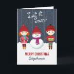 Cartes Pour Fêtes Annuelles Snowman Winter Wonderland<br><div class="desc">Snowman Winter Wonderland Laisser Neige, Laisser Neige, Laisser Neige, Laisser Neige. Célébrez la saison avec ce thème d'hiver amusant et fantasque. Ce design hivernal se compose d'un bonhomme de neige amusant et aimant et de deux enfants gais vêtus de leurs chandails hivernaux les plus chauds. Amusez-vous avec les accessoires, les...</div>