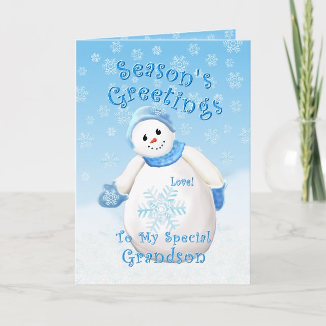 Cartes Pour Fêtes Annuelles Snowman Wonderland for Grandson Christmas Card (Devant)