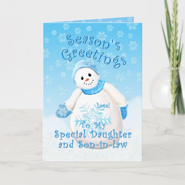 Cartes Pour Fêtes Annuelles Snowman Wonderland pour la fille et le gendre (Devant)