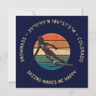 Cartes Pour Fêtes Annuelles Snowmass, Colorado - Femme Skier, Texte Jaune
