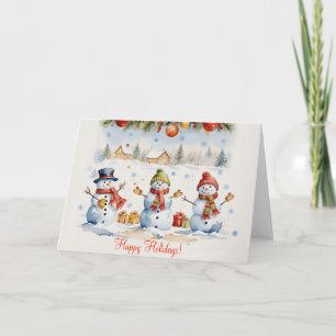 Cartes Pour Fêtes Annuelles Snowmen dans le village d'hiver