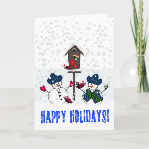 Cartes Pour Fêtes Annuelles Snowmen de Noël avec Cowboy Casquettes