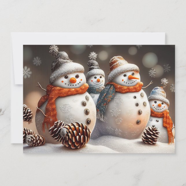 Cartes Pour Fêtes Annuelles Snowmen de vacances avec Pinecones & Parties scint (Devant)