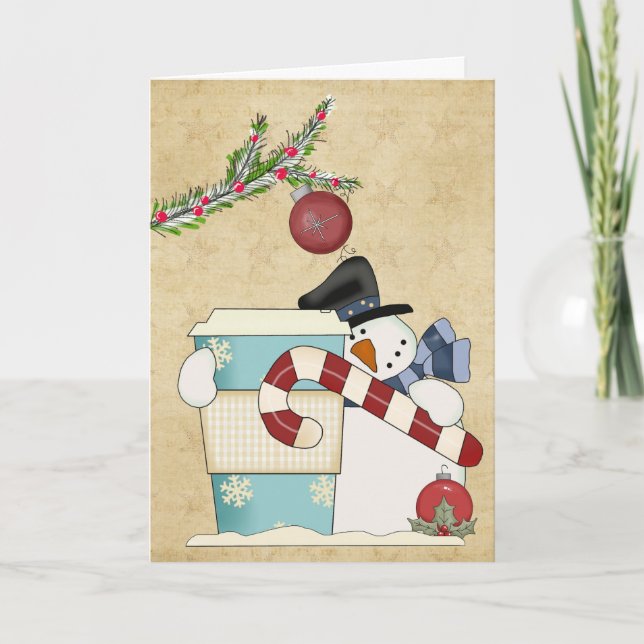 Cartes Pour Fêtes Annuelles Snowmenj avec café (Devant)