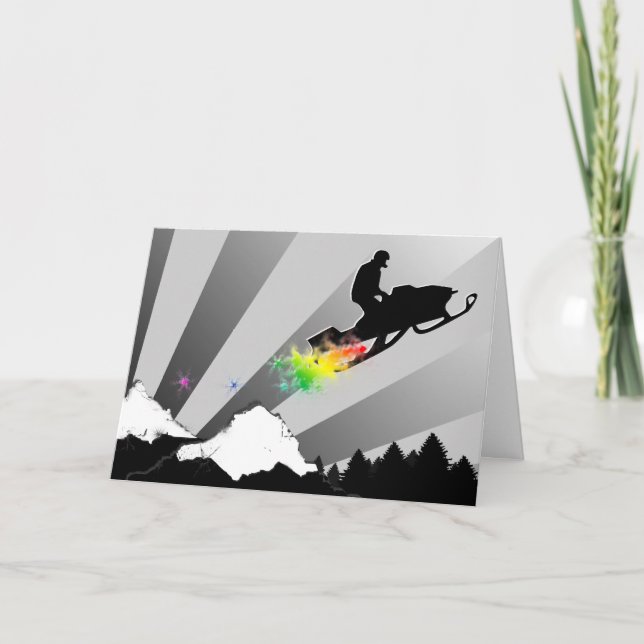 Cartes Pour Fêtes Annuelles snowmobile. arc-en-ciel (Devant)