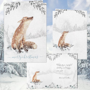 Cartes Pour Fêtes Annuelles SnowWinter Woodland Red Fox Watercolor Vacances