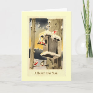 Cartes Pour Fêtes Annuelles Snowy Bird House Bonne année 1912 Vintage