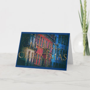 Cartes Pour Fêtes Annuelles Snowy Blue City Scène classique Noël