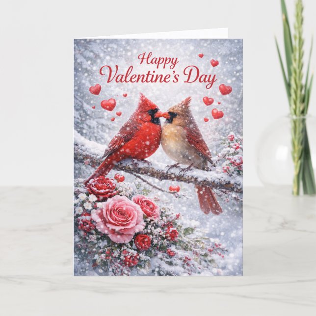 Cartes Pour Fêtes Annuelles Snowy Cardinals Valentine’s Day: Love in Winter (Devant)