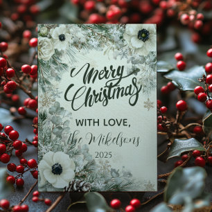 Cartes Pour Fêtes Annuelles Snowy Greenery Noël rustique