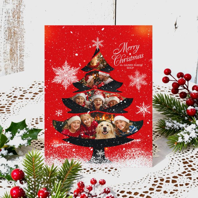Cartes Pour Fêtes Annuelles Snowy Merry Christmas Family Photo Tree (Créateur téléchargé)
