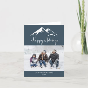 Cartes Pour Fêtes Annuelles Snowy Mountain Blue Joyeux jours fériés Photo Noël