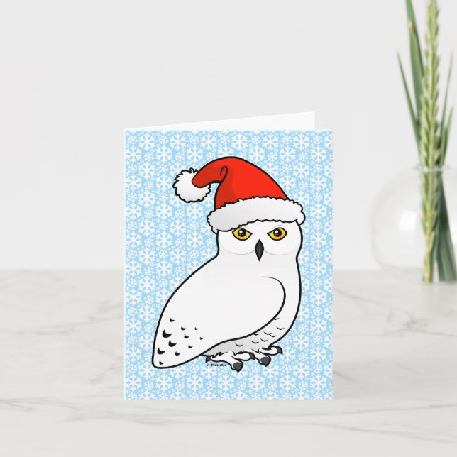 Cartes Pour Fêtes Annuelles Snowy Owl Père Noël (Devant)