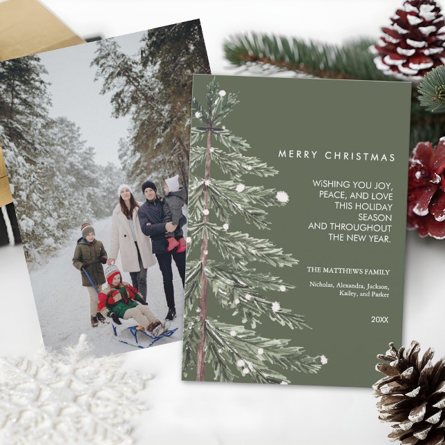Cartes Pour Fêtes Annuelles Snowy Pine Custom Photo Christmas (Créateur téléchargé)