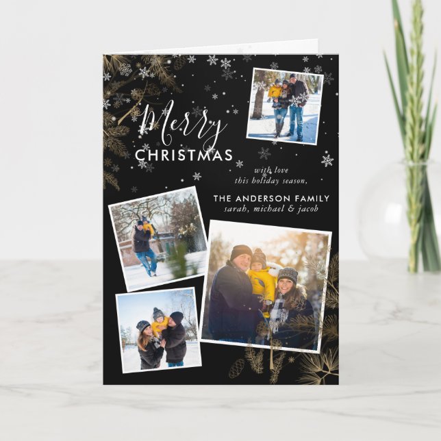 Cartes Pour Fêtes Annuelles Snowy Pine Sprigs Christmas 4 Photo Collage Card (Devant)