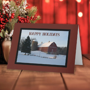 Cartes Pour Fêtes Annuelles Snowy Red Grange Pays Noël
