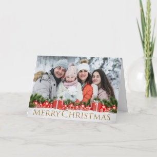 Cartes Pour Fêtes Annuelles Snowy Red Packages Golden Joyeux Noël Photo