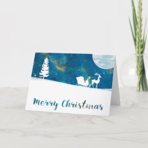Cartes Pour Fêtes Annuelles Snowy Sleigh Ride Aurora Borealis Merry Christmas