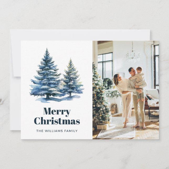 Cartes Pour Fêtes Annuelles Snowy Trees Poinsettia Photo Christmas Card (Devant)