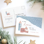 Cartes Pour Fêtes Annuelles Snowy Village Holiday Moving Announcement Postcard<br><div class="desc">A cozy holiday moving announcement postcard with cute hygge vibes,  featuring a snowy Christmas village scene. "A new home for the holidays" appears with your family name on the front. On the back,  personalize with your new address and family signature.</div>