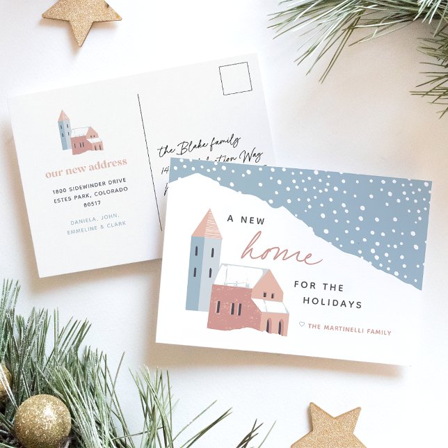 Cartes Pour Fêtes Annuelles Snowy Village Holiday Moving Announcement Postcard (Créateur téléchargé)