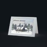 Cartes Pour Fêtes Annuelles Snowy Winter Cottage Christmas Card<br><div class="desc">Lights shine in the windows of a cozy cottage as snow falls on a winter's day in this original 3D rendering,  created in Bryce by artist Jayne Wilson.</div>