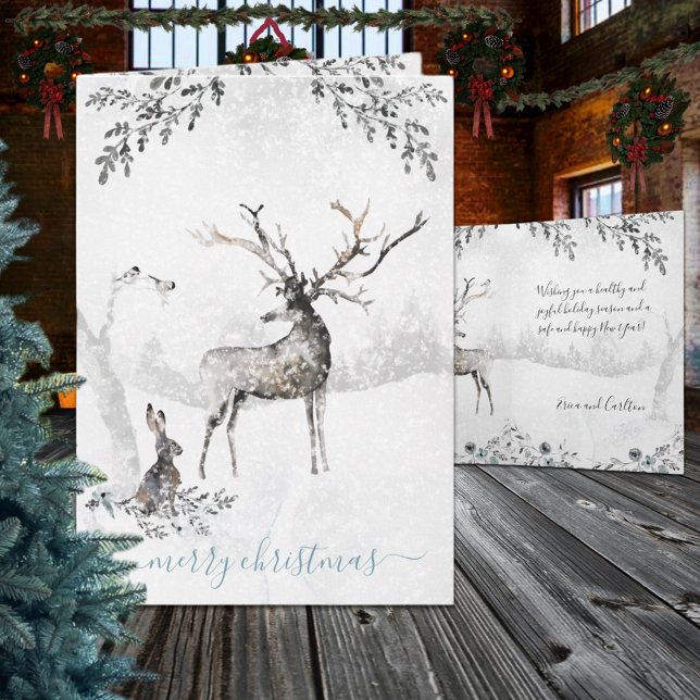 Cartes Pour Fêtes Annuelles Snowy Winter Woodland Reinder Et Friends (Snowy Winter Woodland Reindeer And Friends Holiday Card)