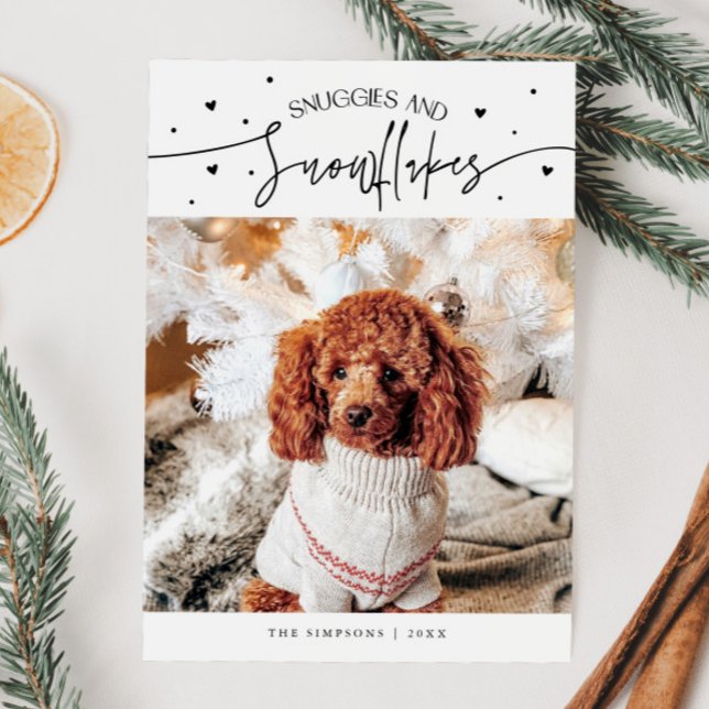 Cartes Pour Fêtes Annuelles Snuggets & Snowflakes Photo Chien Blanc Noël (Créateur téléchargé)