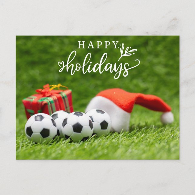 Cartes Pour Fêtes Annuelles Soccer Joyeuses vacances avec Noël chapeau de Noël (Devant)
