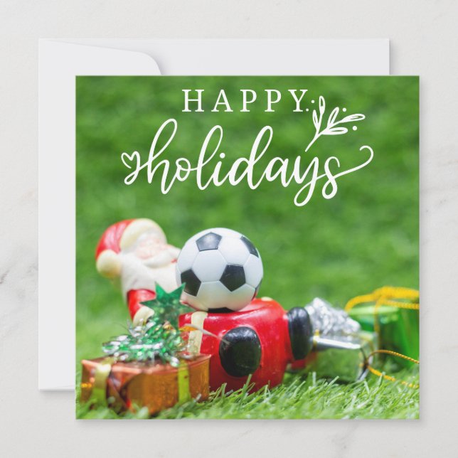 Cartes Pour Fêtes Annuelles Soccer Joyeuses vacances avec Noël Père Noël (Devant)