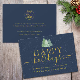 Cartes Pour Fêtes Annuelles Société moderne de Noël de la forêt Logo Bleu Or