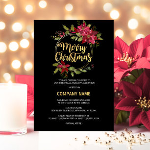 Cartes Pour Fêtes Annuelles SOCIÉTÉ SOCIÉTÉ Rouge Noir Or Poinsettia PARTI