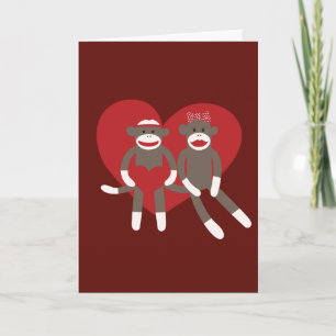 Cartes Pour Fêtes Annuelles Sock Monkeys in Love Hearts Valentine's Day Gifts