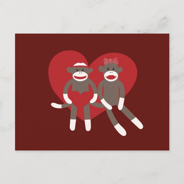 Cartes Pour Fêtes Annuelles Sock Monkeys in Love Hearts Valentine's Day Gifts (Devant)