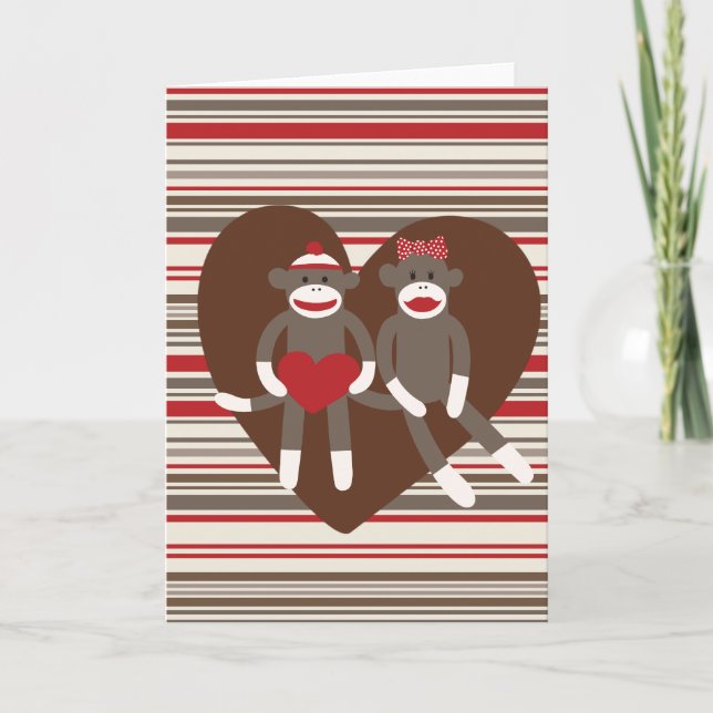 Cartes Pour Fêtes Annuelles Sock Monkeys in Love Valentine's Day Heart Gifts (Devant)