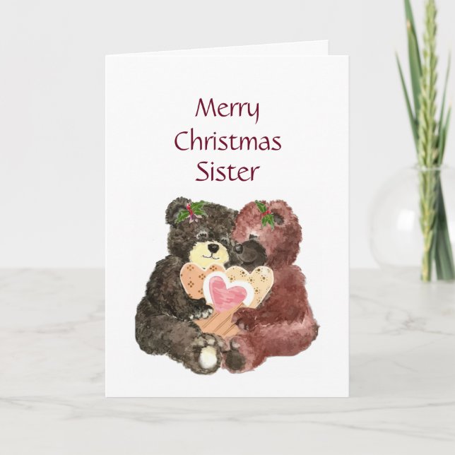 Cartes Pour Fêtes Annuelles Soeur de Joyeux Noël, étreintes d'ours de nounours (Devant)