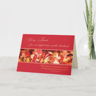 Cartes Pour Fêtes Annuelles Soeur et Mari Thanksgiving Religieux, Feuille