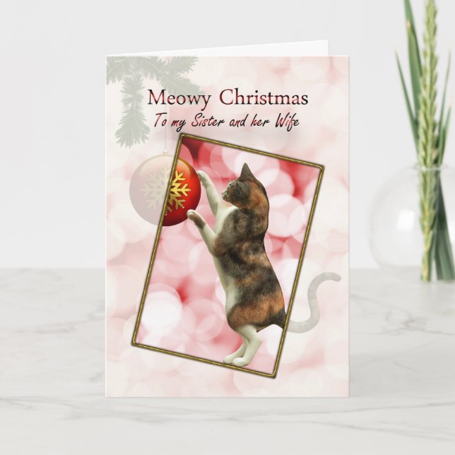 Cartes Pour Fêtes Annuelles Soeur et sa famille, Noël Meowy (Devant)