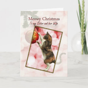 Cartes Pour Fêtes Annuelles Soeur et sa famille, Noël Meowy