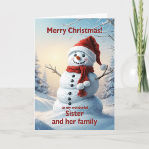 Cartes Pour Fêtes Annuelles Soeur et sa famille Noël Snowman