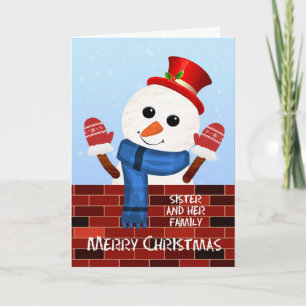 Cartes Pour Fêtes Annuelles Soeur et sa famille Noël Snowman