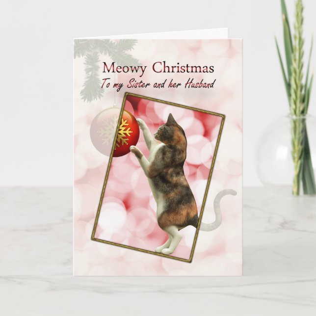 Cartes Pour Fêtes Annuelles Soeur et son mari, Noël de Meowy (Devant)