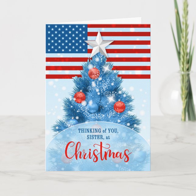 Cartes Pour Fêtes Annuelles Soeur Patriotique Noël Rouge Blanc Bleu (Devant)