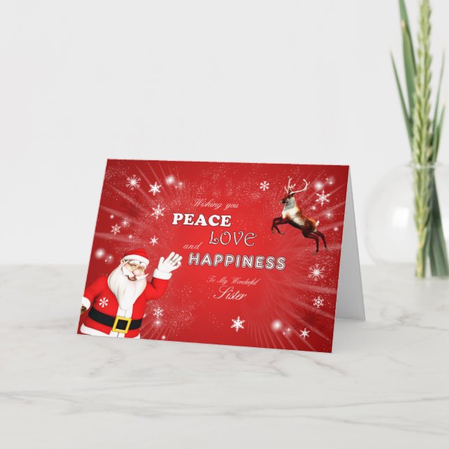 Cartes Pour Fêtes Annuelles Soeur, Père Noël et un renne (Devant)