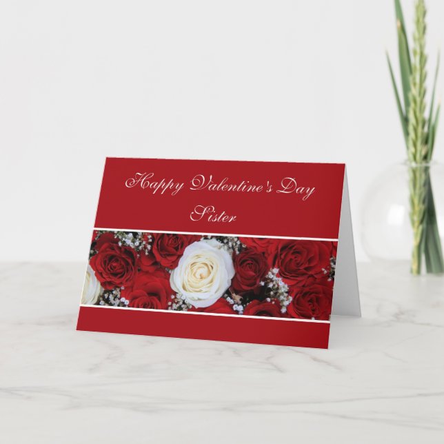 Cartes Pour Fêtes Annuelles Soeur Valentine's Day rose rouge et blanc (Devant)