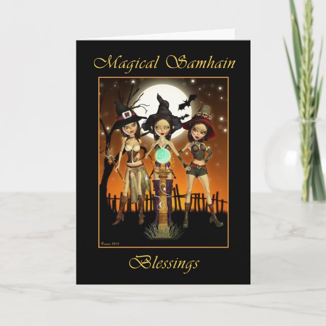 Cartes Pour Fêtes Annuelles Soeurs Trois Sorcières Magique Samhain Blessings C (Devant)